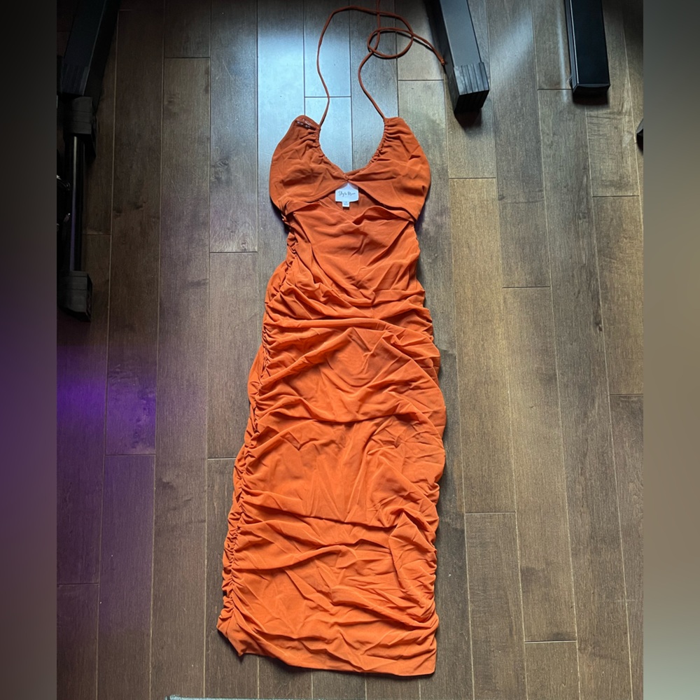 Ruched orange dress